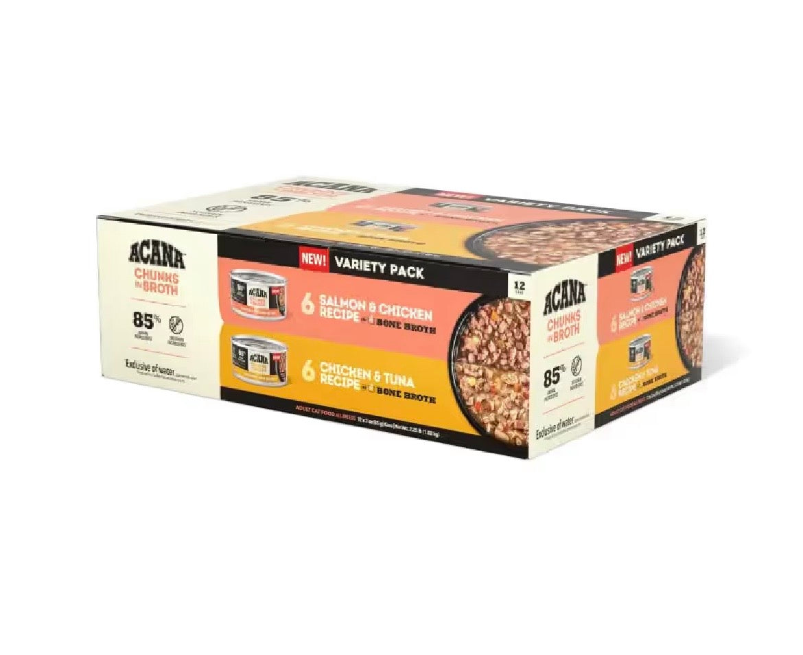 アカナ チャンク イン ブロスバラエティパック85g×12缶(チキン&ツナ、サーモン&チキン6缶ずつ)