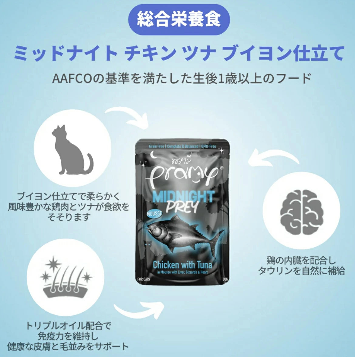 プラミー ミッドナイト チキン ツナ ブイヨン仕立て キャットフード アダルト 80g