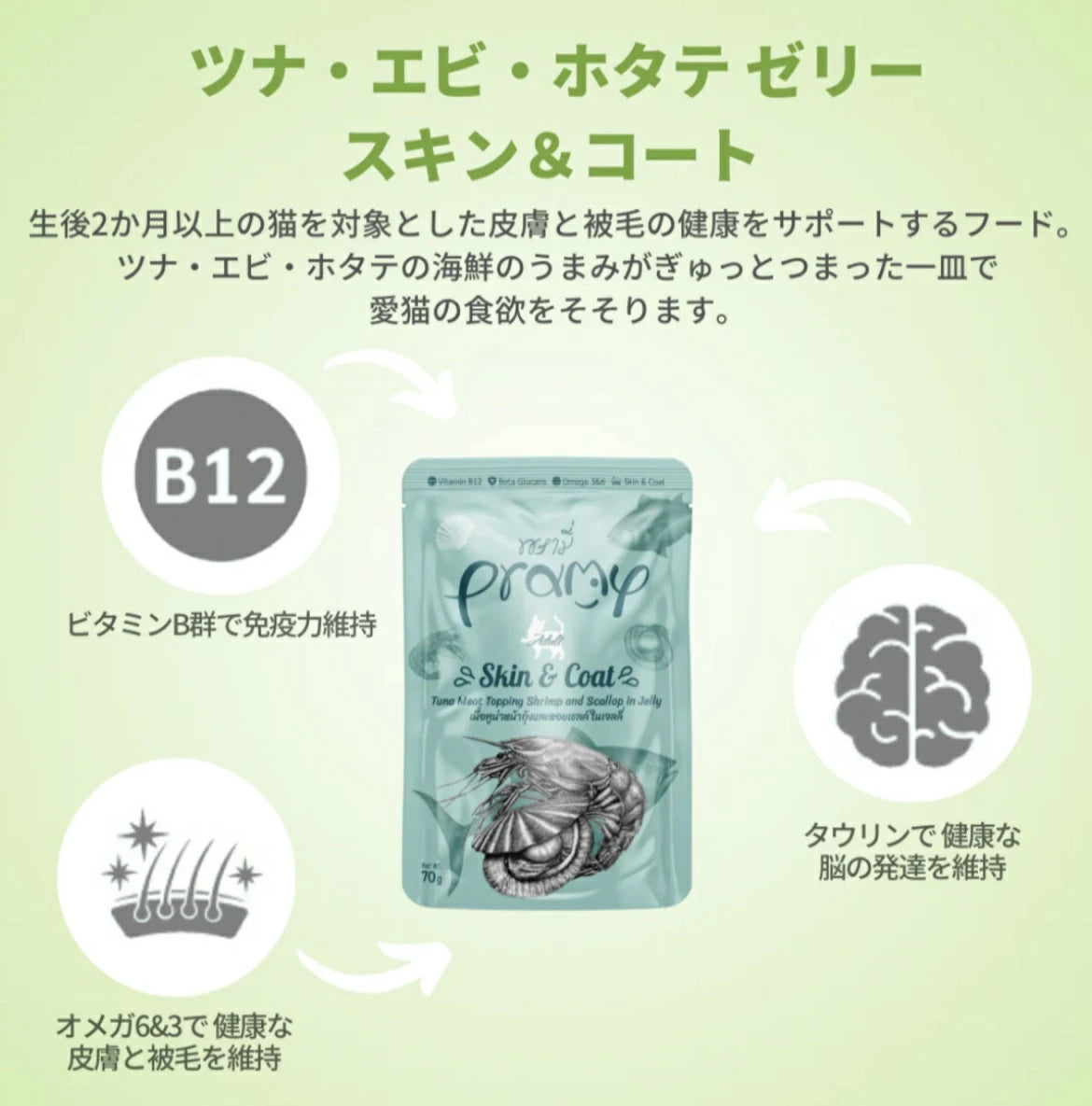 プラミー ツナ・エビ・ホタテゼリー スキン＆コート 70g