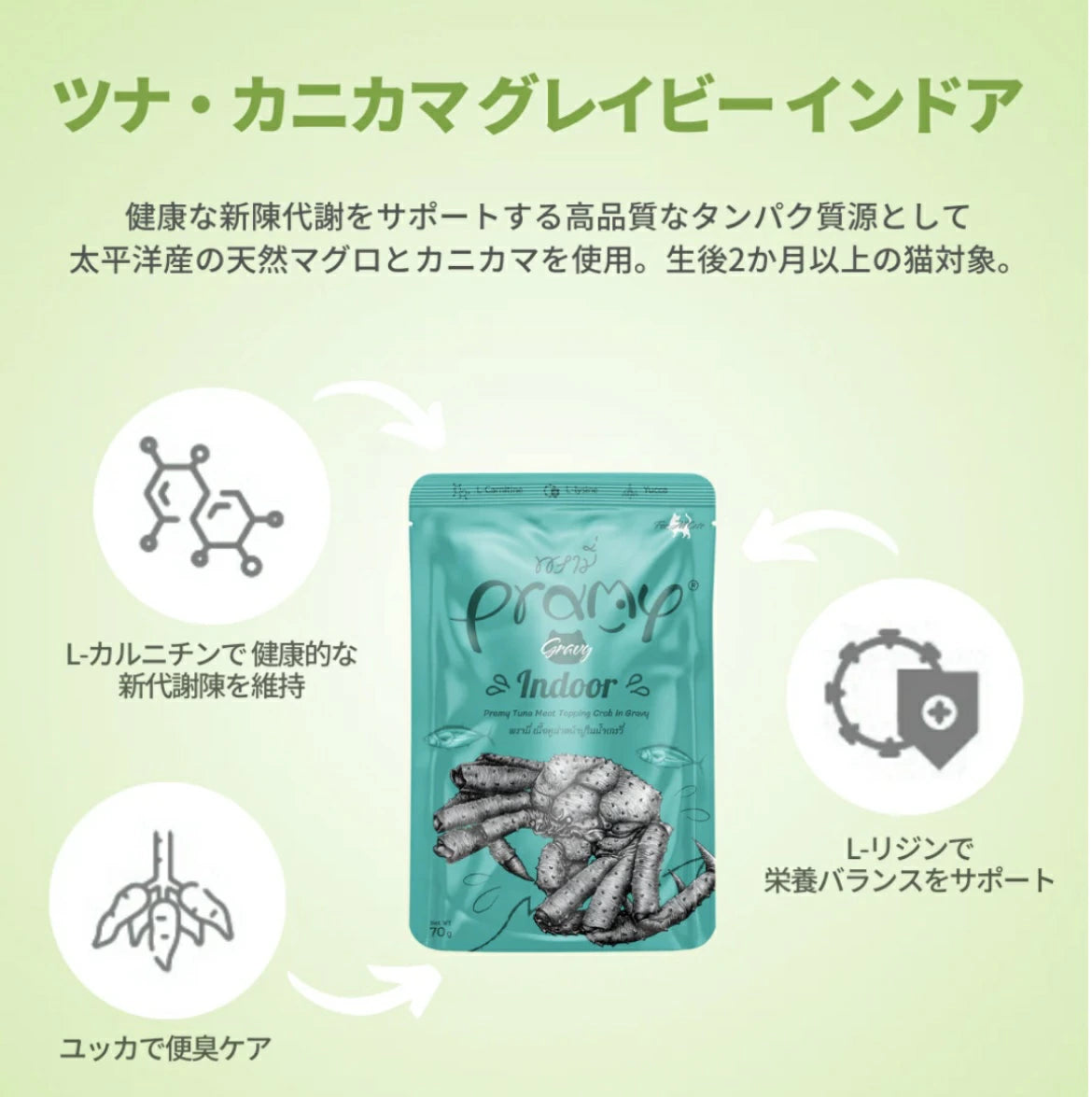 プラミー ツナ・カニカマグレイビー インドア 70g