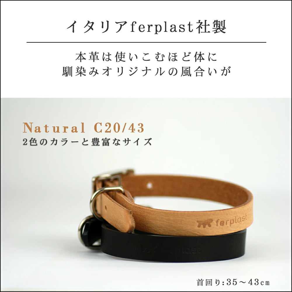 ナチュラル C20/43 革 犬具 犬用 首輪 首回り35から43cm