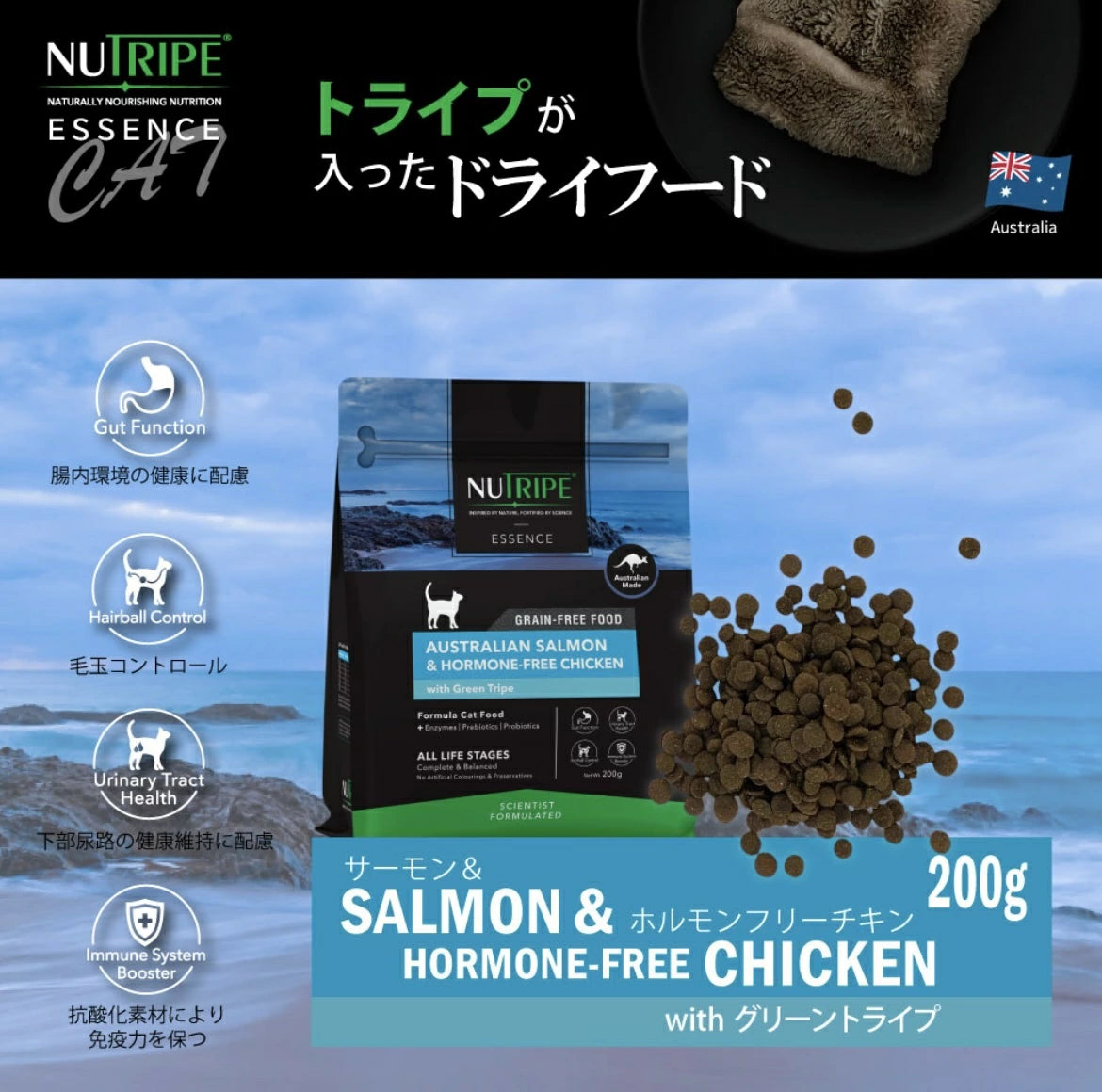 ニュートライプ 猫 キャットフード ドライ　サーモン＆チキン＆グリーントライプ 200g