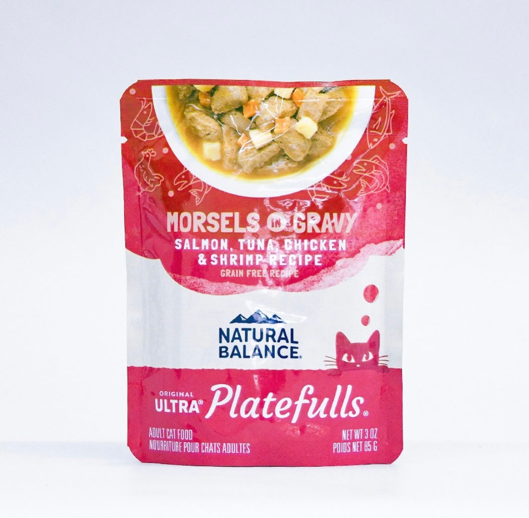 ナチュラルバランス オリジナルウルトラプレートフル 成猫用 サーモン・ツナ・鶏肉＆シュリンプレシピ グレインフリー 85g